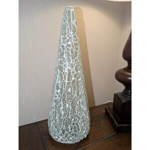 Large Clear White Crackle Glass Christmas Tree Tabletop Holiday Decor 15.5"